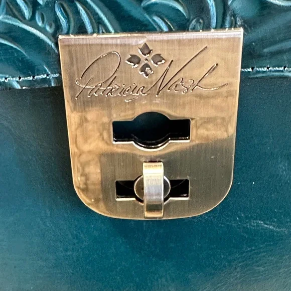 Patricia Nash-Chauny-Satchel Crossbody-Blue Coral-Tooled Leather-Purse & Wallet - Picture 2 of 15